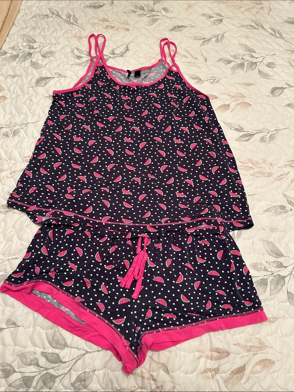 Navy and Pink Watermelon Print Pajama Set